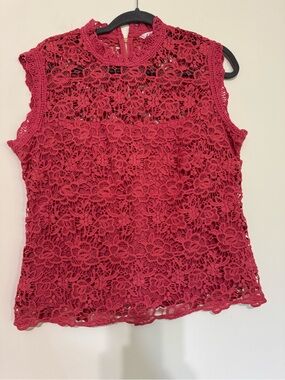 Nanette Lepore Rose Red Floral Crochet Lace Shell Top ——  salmon color